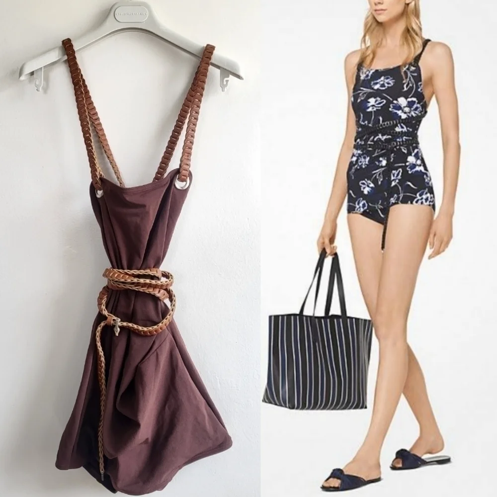 New Michael Kors Collection Runway Resort 2018 Wrap Belted Brown Swimsuit Size 6